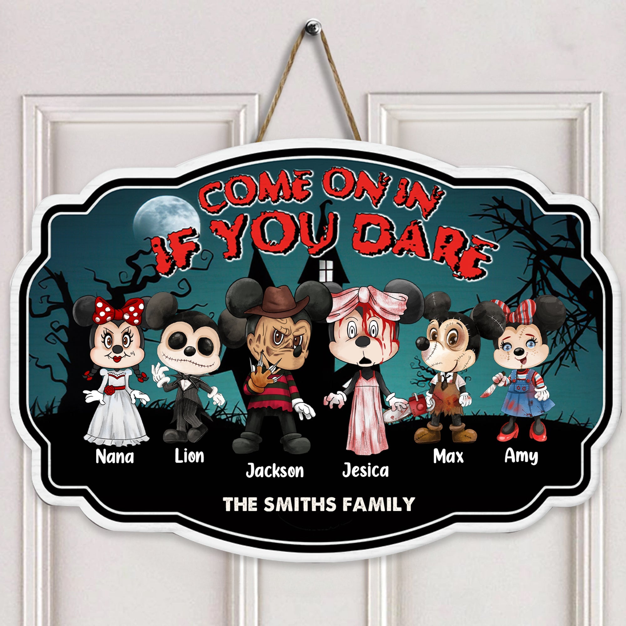 Personalized Horror Halloween Wood Sign with Family Names - Unique Decor