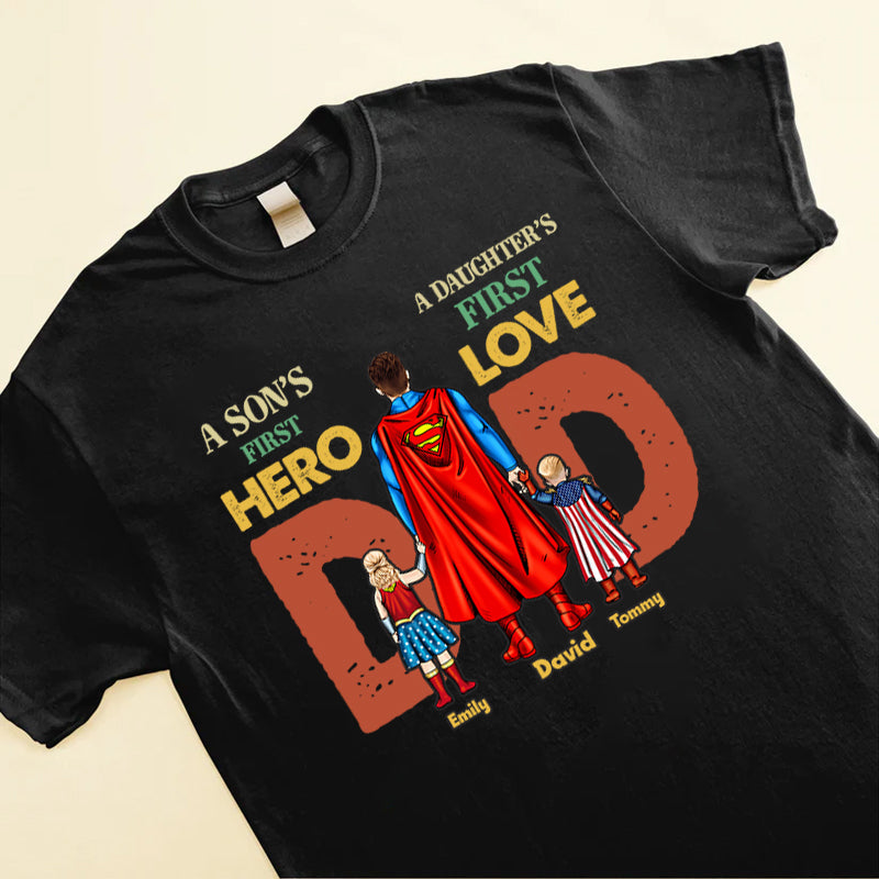 Personalized Superhero Shirt for Dad with Kids' Names Gift Cotton Apparel GradoCreations