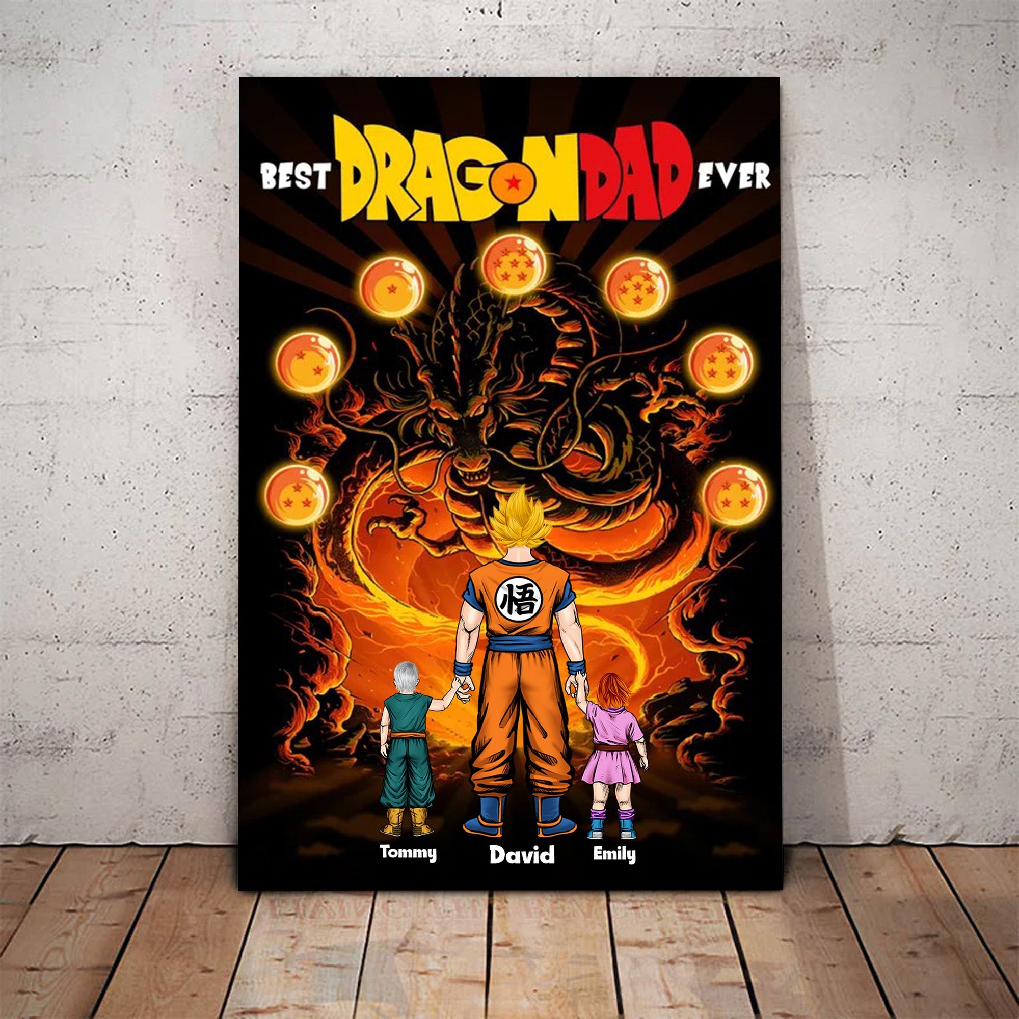 Personalized Saiyan Dad Canvas Art Custom Family Gift for Father's Day Canvas GradoCreations