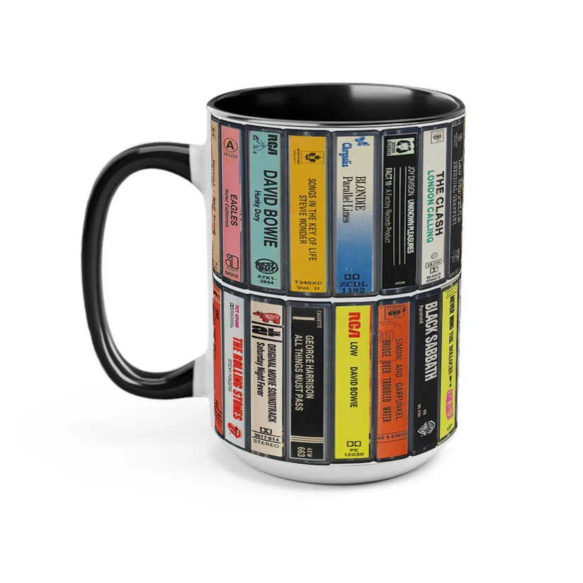 70s Music Cassette Collection Accent Mug Retro Gift GradoCreations
