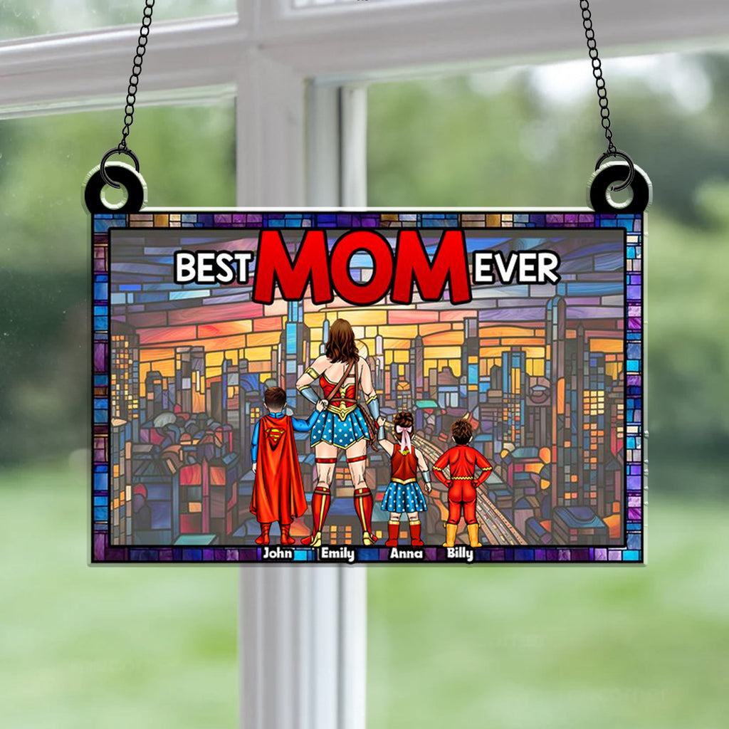 Personalized Super Hero Best Mom Ever Suncatcher Gift for Mother