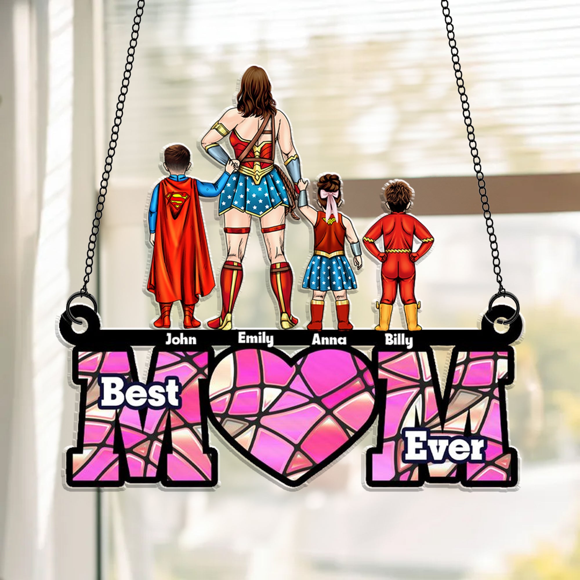 Personalized Super Hero Best Mom Ever Suncatcher Gift for Mother