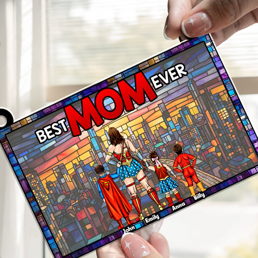 Personalized Super Hero Best Mom Ever Suncatcher Gift for Mother