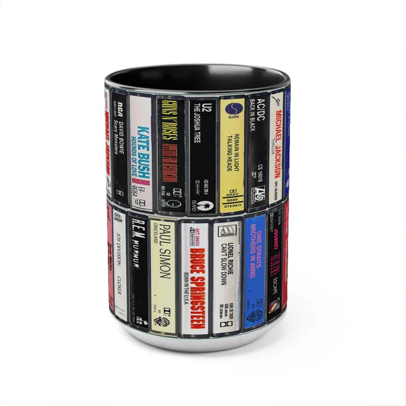 Retro 80s Music Albums Cassette Accent Mug Gift Idea GradoCreations