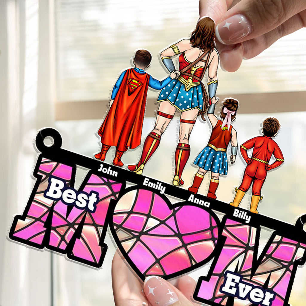 Personalized Super Hero Best Mom Ever Suncatcher Gift for Mother