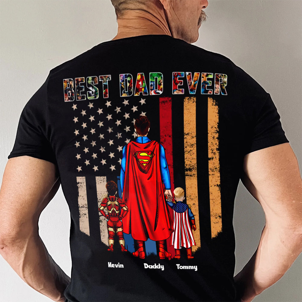 Personalized Super Hero T-Shirt Best Dad Gift Custom Names Cotton Apparel GradoCreations