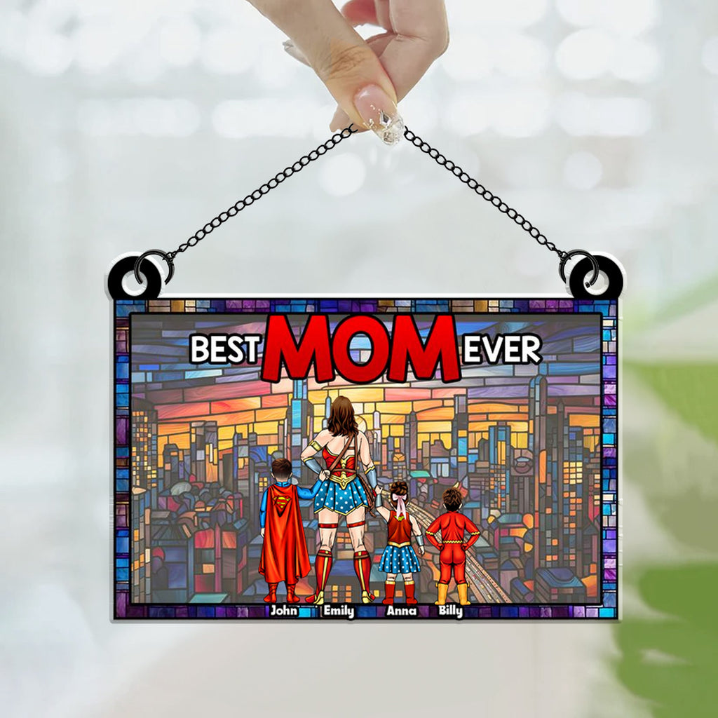 Personalized Super Hero Best Mom Ever Suncatcher Gift for Mother