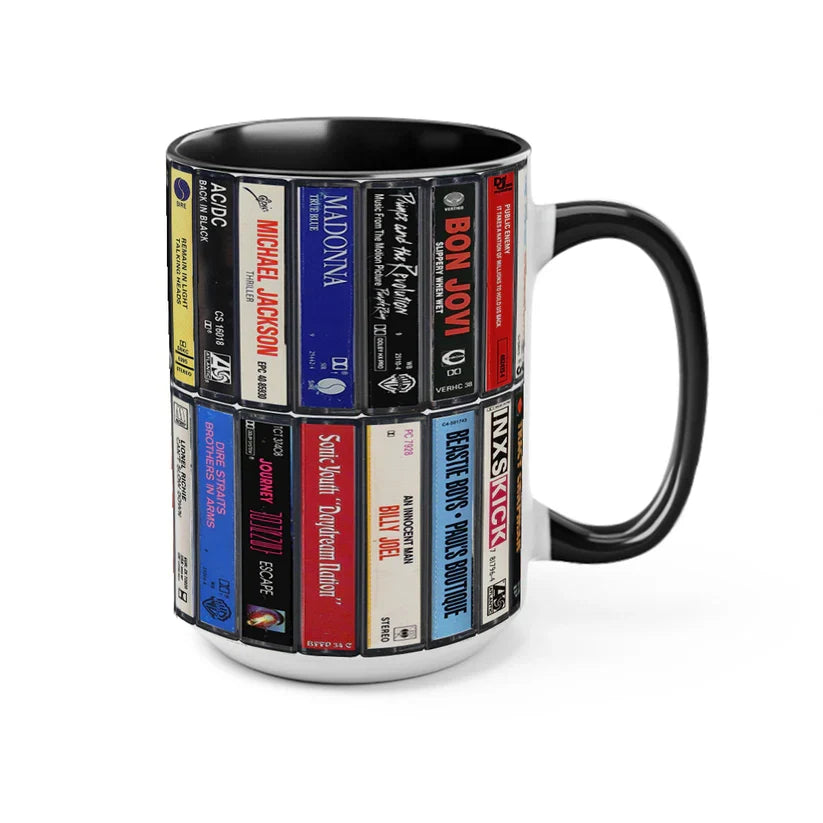 Retro 80s Music Albums Cassette Accent Mug Gift Idea GradoCreations