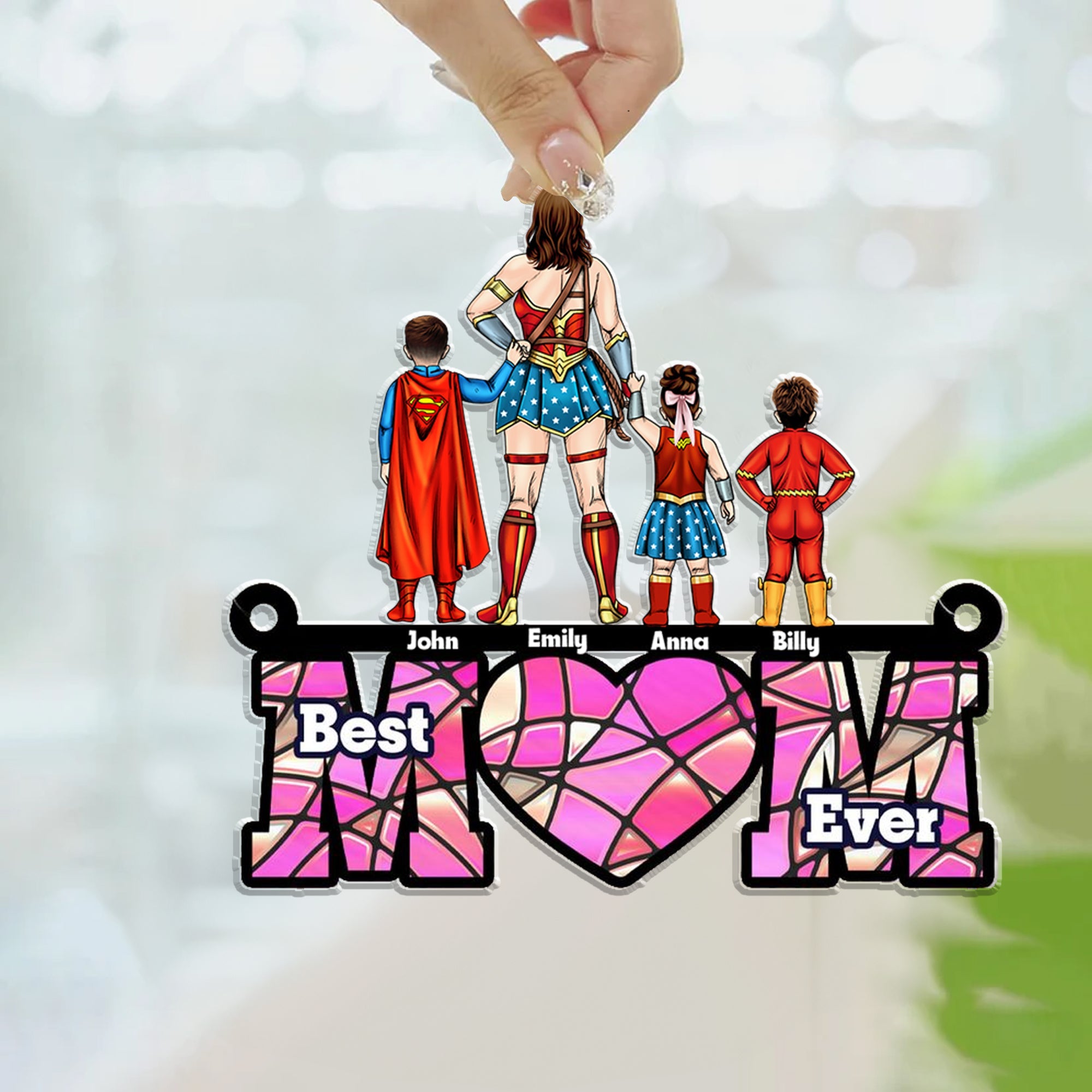 Personalized Super Hero Best Mom Ever Suncatcher Gift for Mother
