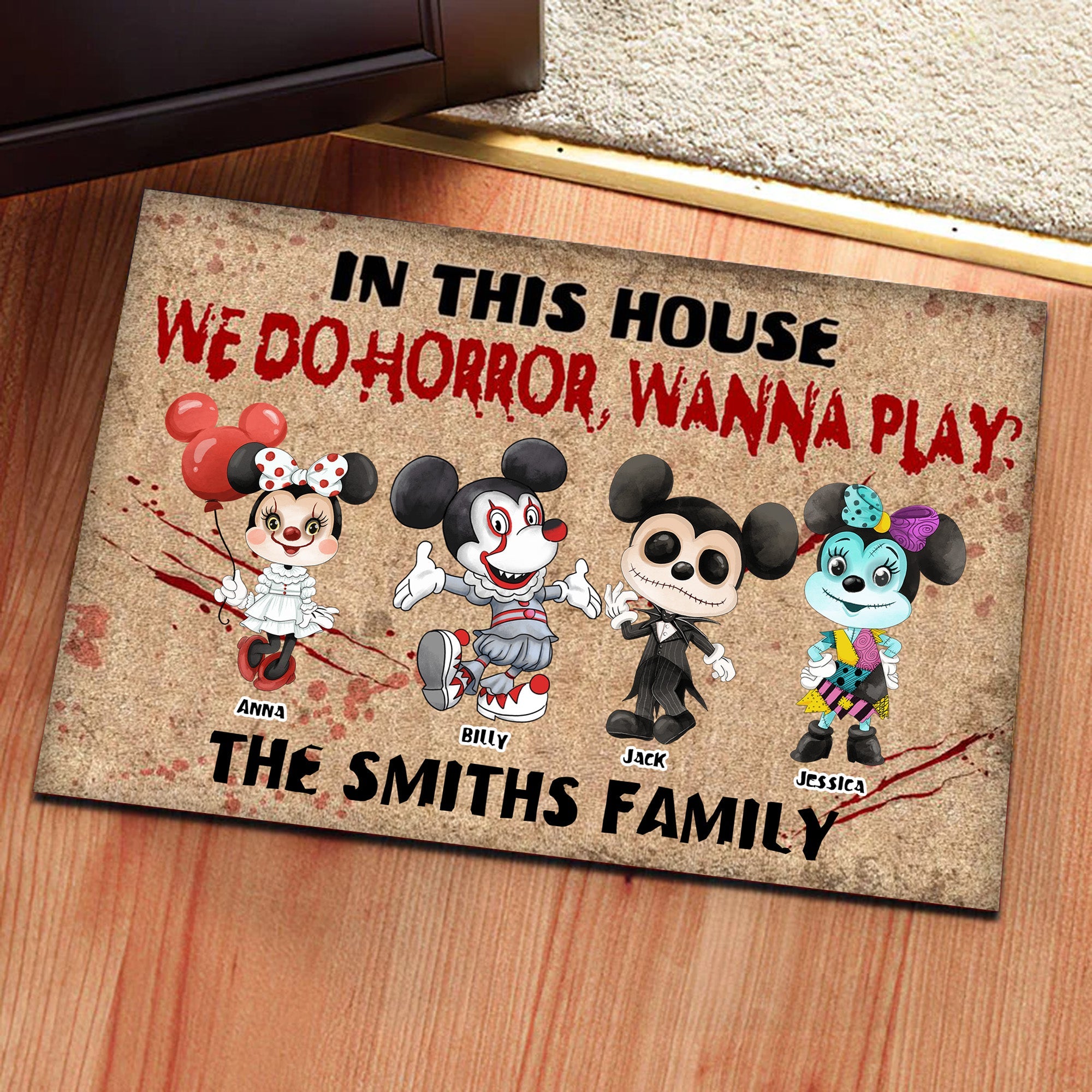 Personalized Horror Doormat Family Name Custom Design for Halloween