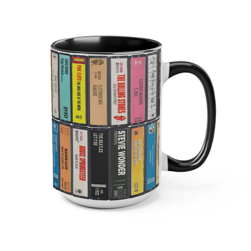 70s Music Cassette Collection Accent Mug Retro Gift GradoCreations
