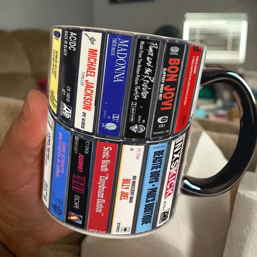 Retro 80s Music Albums Cassette Accent Mug Gift Idea GradoCreations