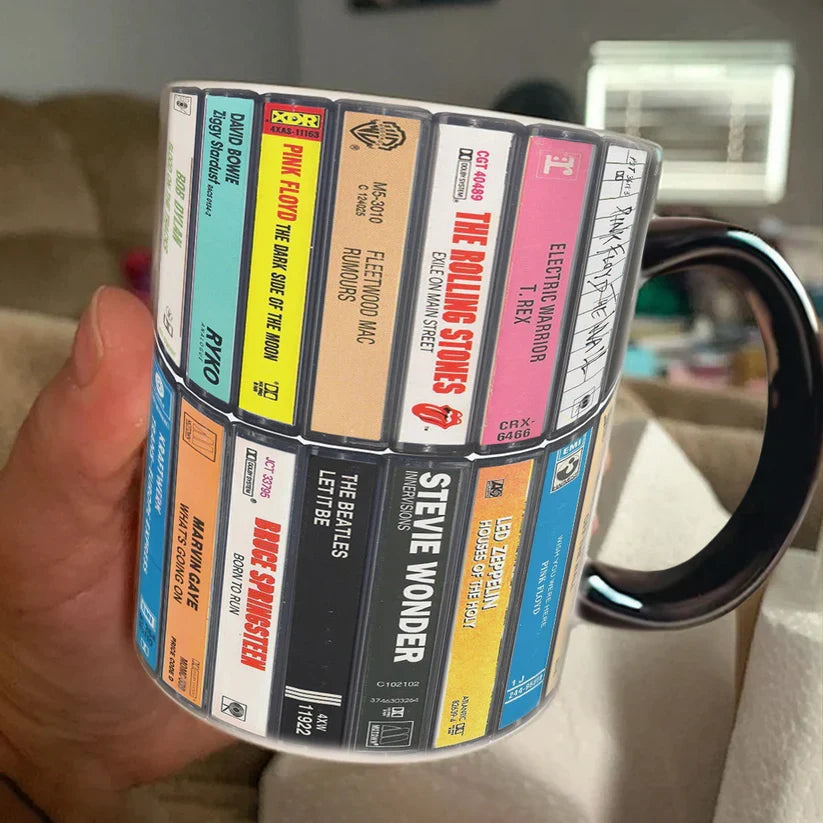 70s Music Cassette Collection Accent Mug Retro Gift GradoCreations