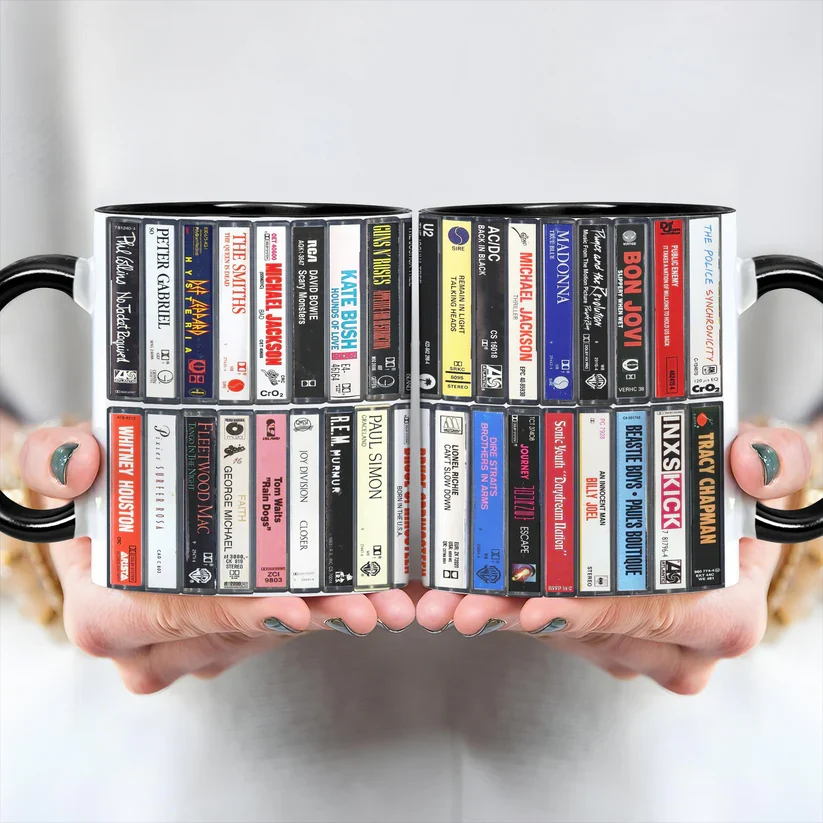 Retro 80s Music Albums Cassette Accent Mug Gift Idea GradoCreations