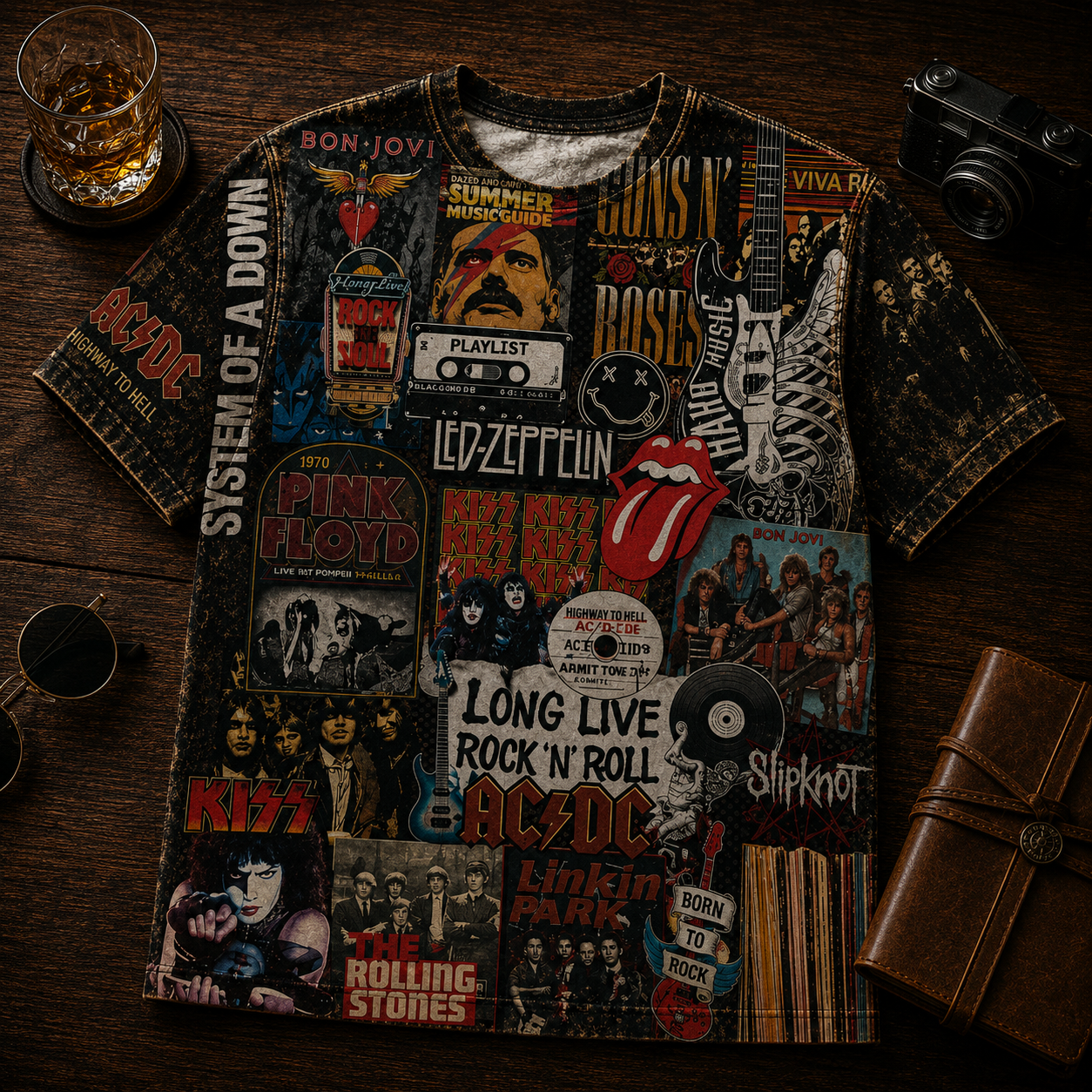 All-Over Print Classic Rock T-Shirt for Music Lovers GradoCreations