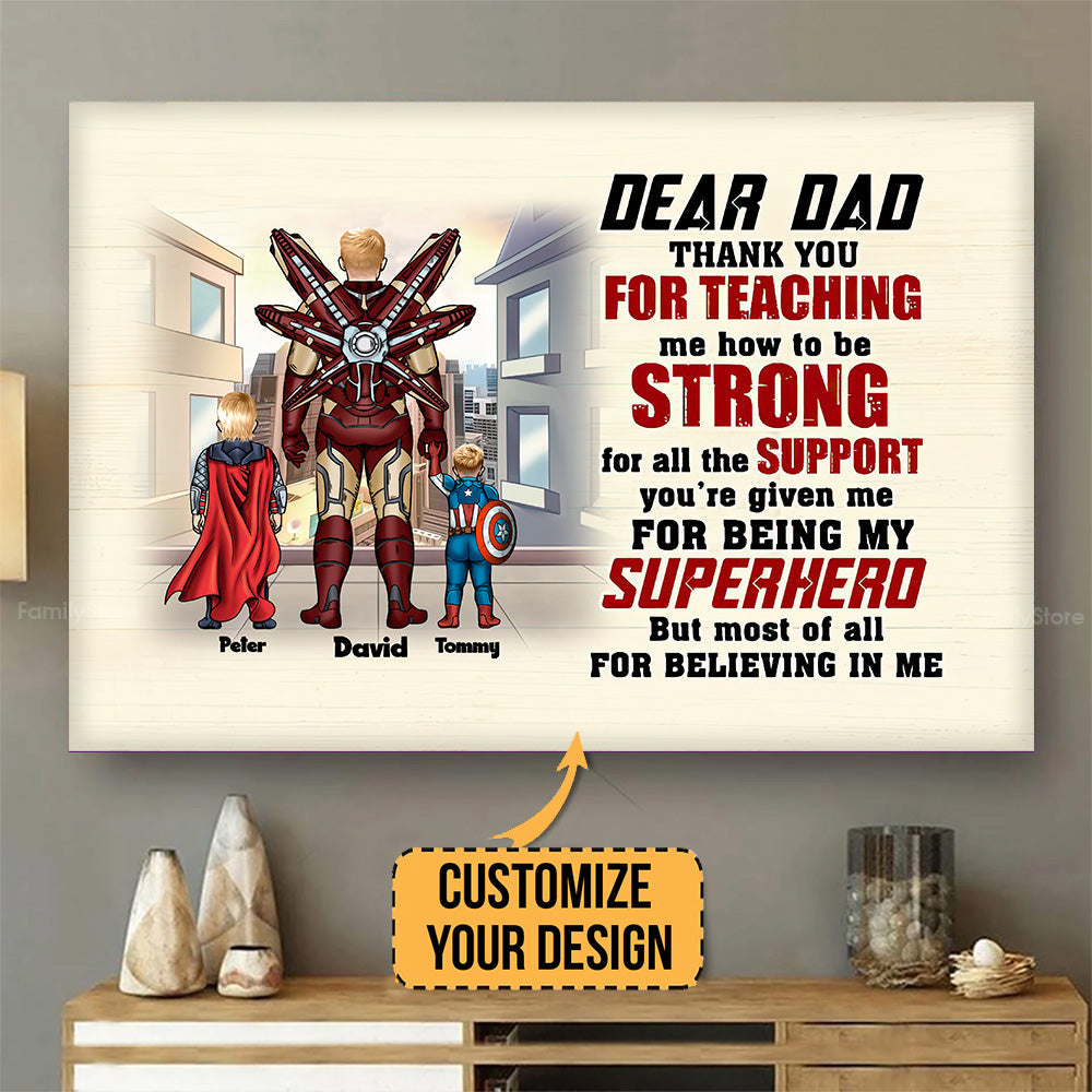 Personalized Superhero Poster Canvas Gift for Dad | Custom Family Art