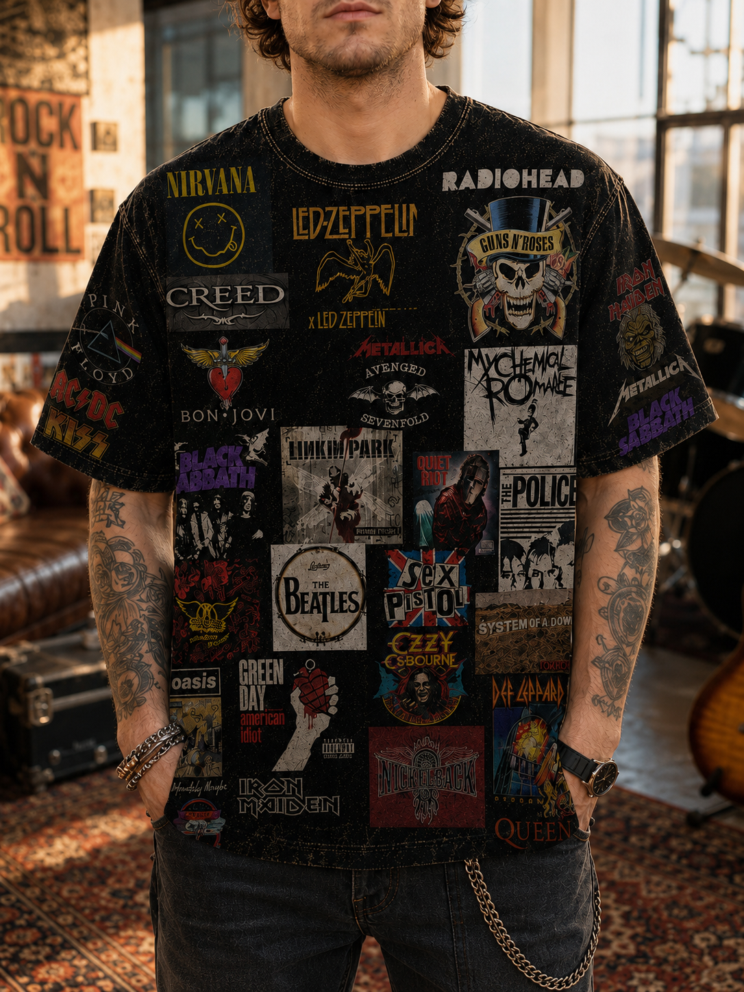 All-Over Print Classic Rock T-Shirt Gift for Music Lovers GradoCreations