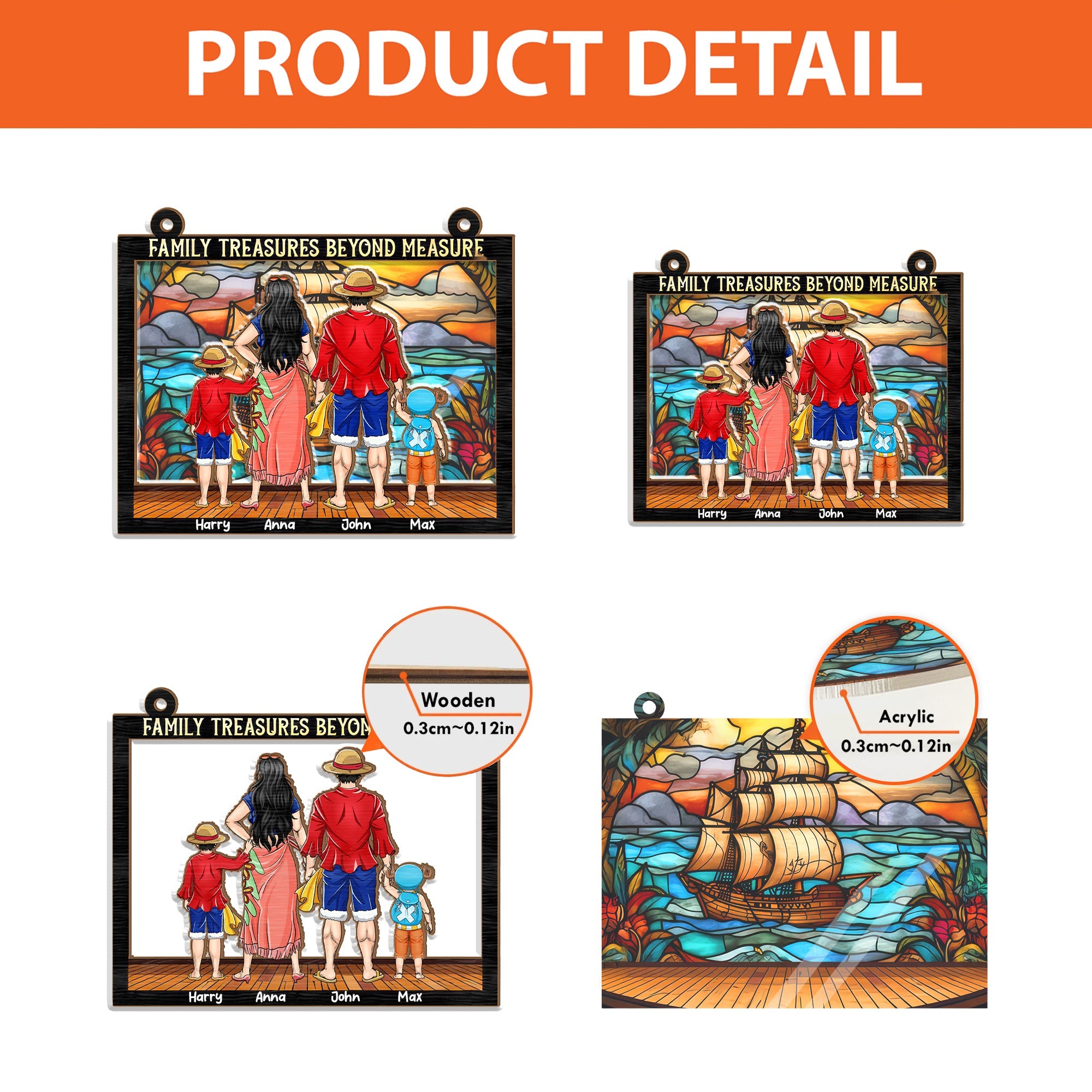 Personalized Pirate Family Suncatcher Window Ornament Gift