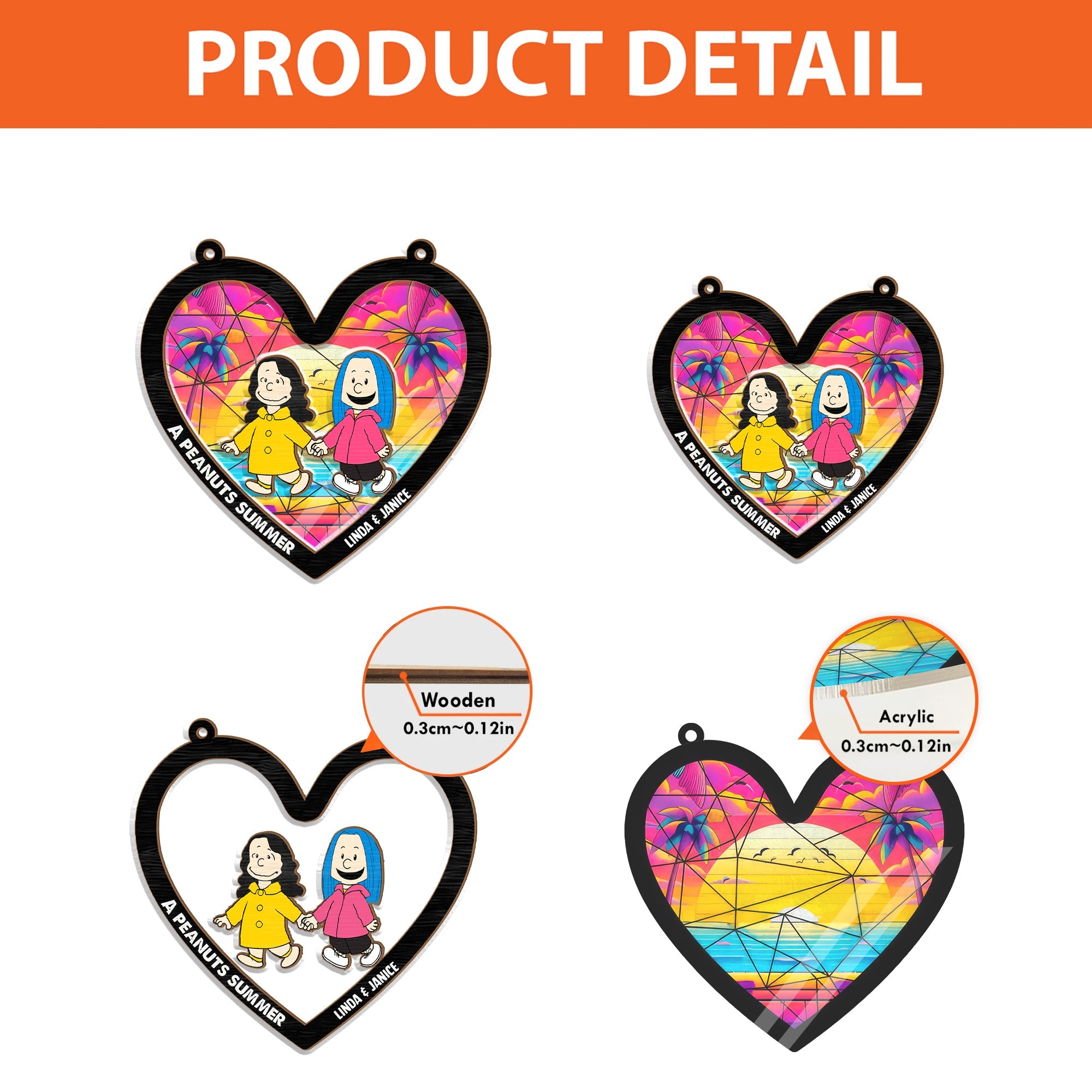 Personalized Summer Hearts Window Hanging Suncatcher Gift for Couples