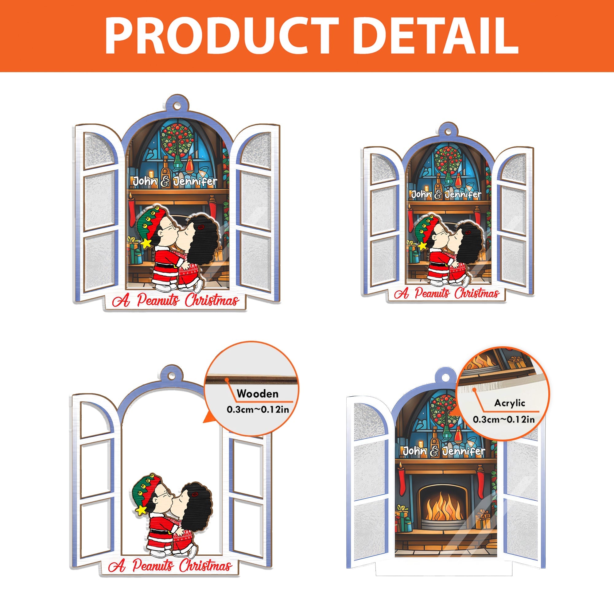 Personalized Window Hanging Suncatcher Ornament Gift for Couple Christmas
