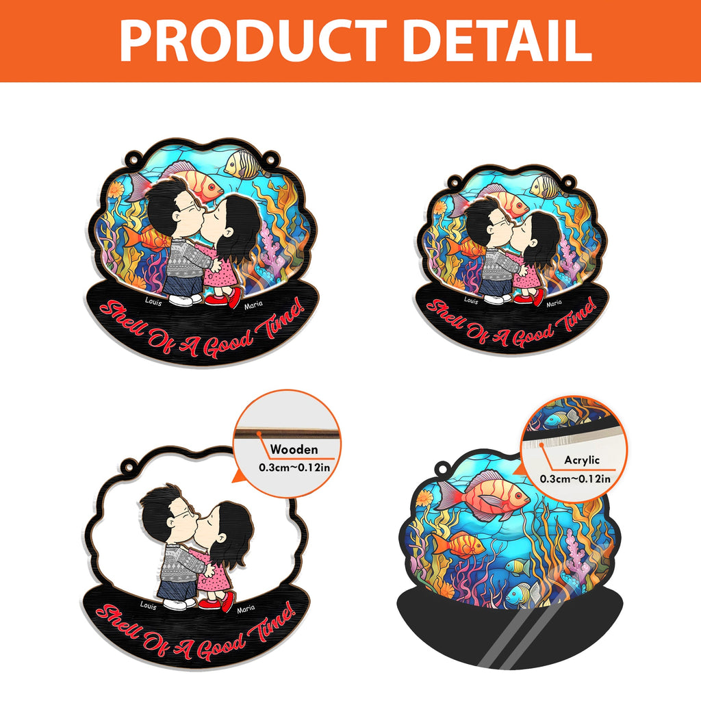 Personalized Kissing Under The Sea Shell Suncatcher Gift for Couples Anniversary