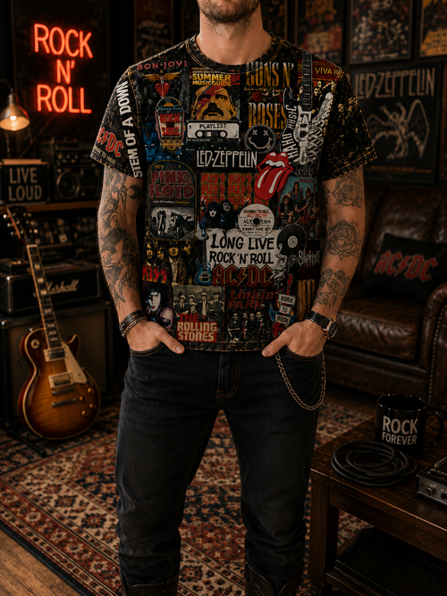 All-Over Print Classic Rock T-Shirt for Music Lovers GradoCreations