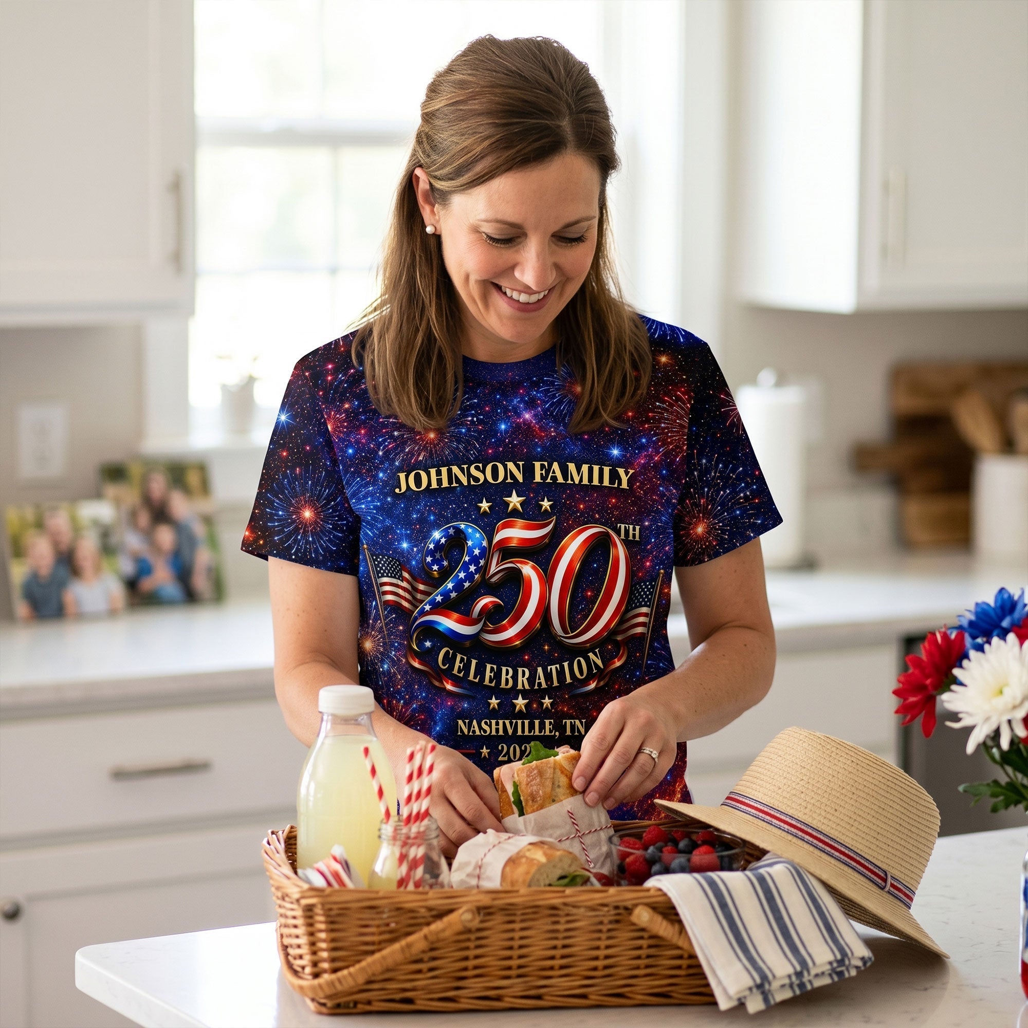 Personalized 250th Celebration AOP T-Shirt for Family | Patriotic Gift