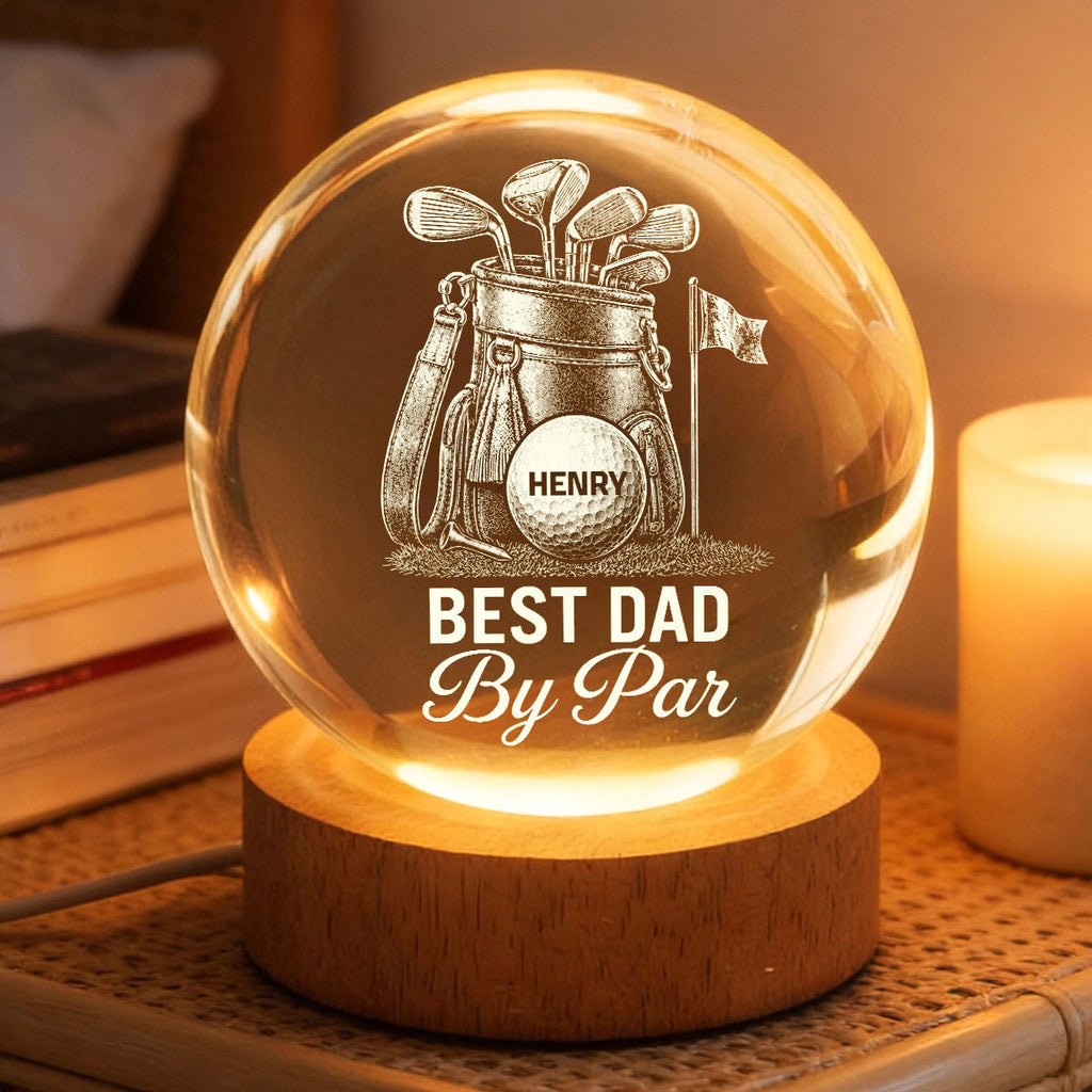 Personalized Golf Crystal Globe Lamp for Dad, Grandpa - Unique Gift Idea