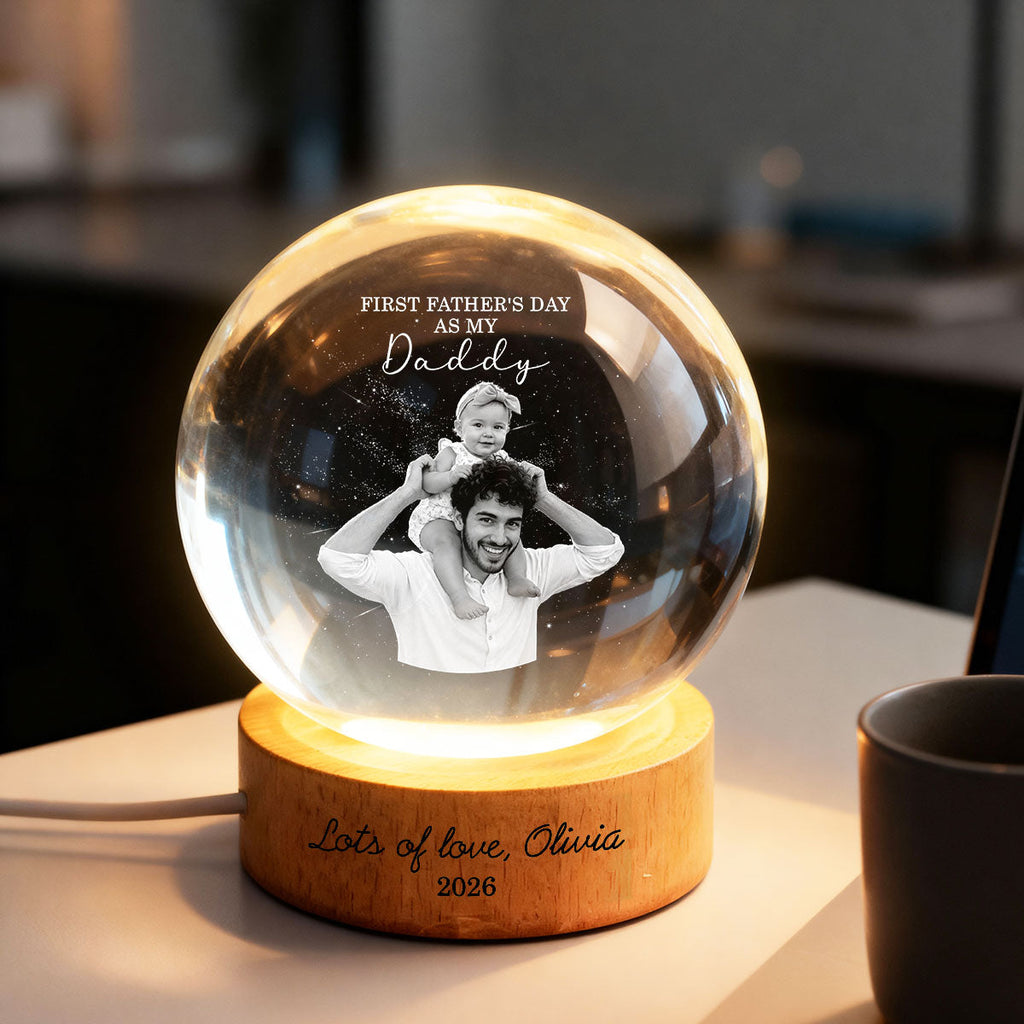 Personalized Crystal Globe Lamp First Father's Day Gift for Dad