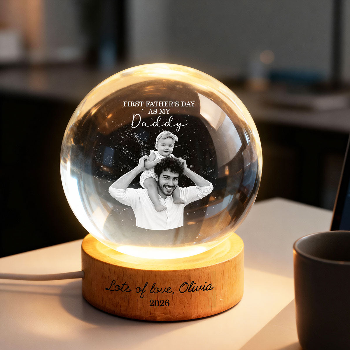 Personalized Crystal Globe Lamp First Father's Day Gift for Dad