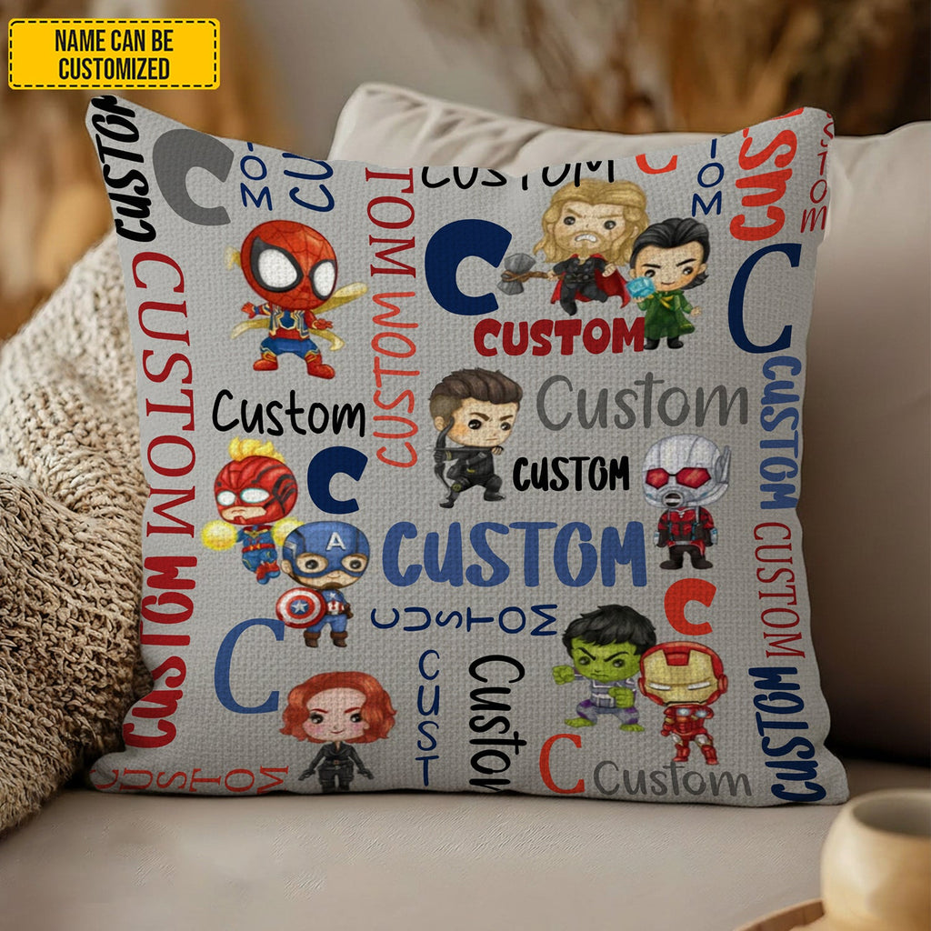 Personalized Kids Pillow with Superhero Design Custom Name Gift GradoCreations