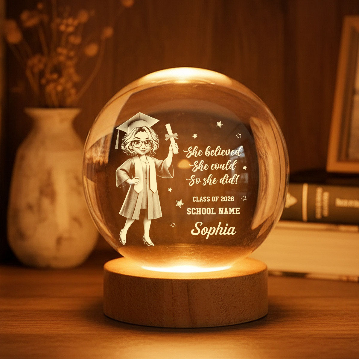 Personalized Crystal Globe Lamp for Graduates Class of 2026 Gift