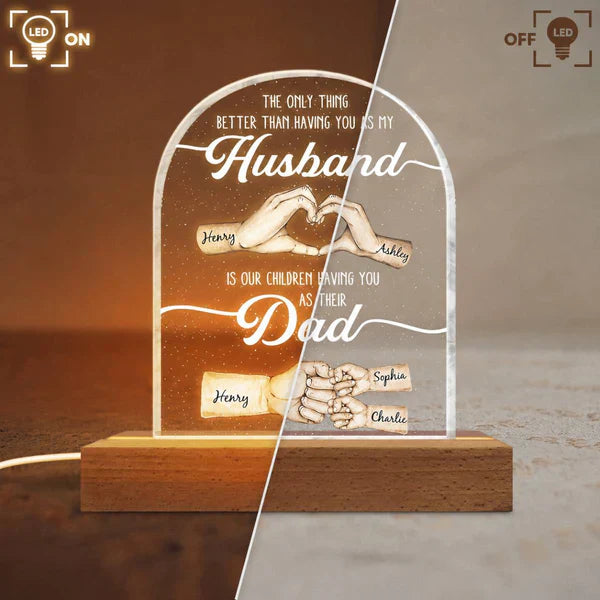 Personalized 3D LED Light Gift for Husband Dad Hand Heart