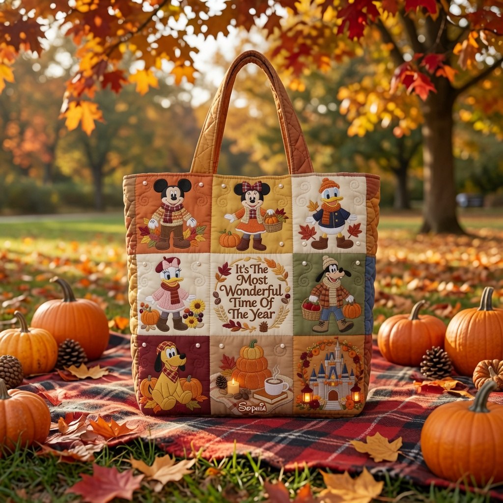 Personalized Quilted Tote Bag Festive Design for Movie Fans