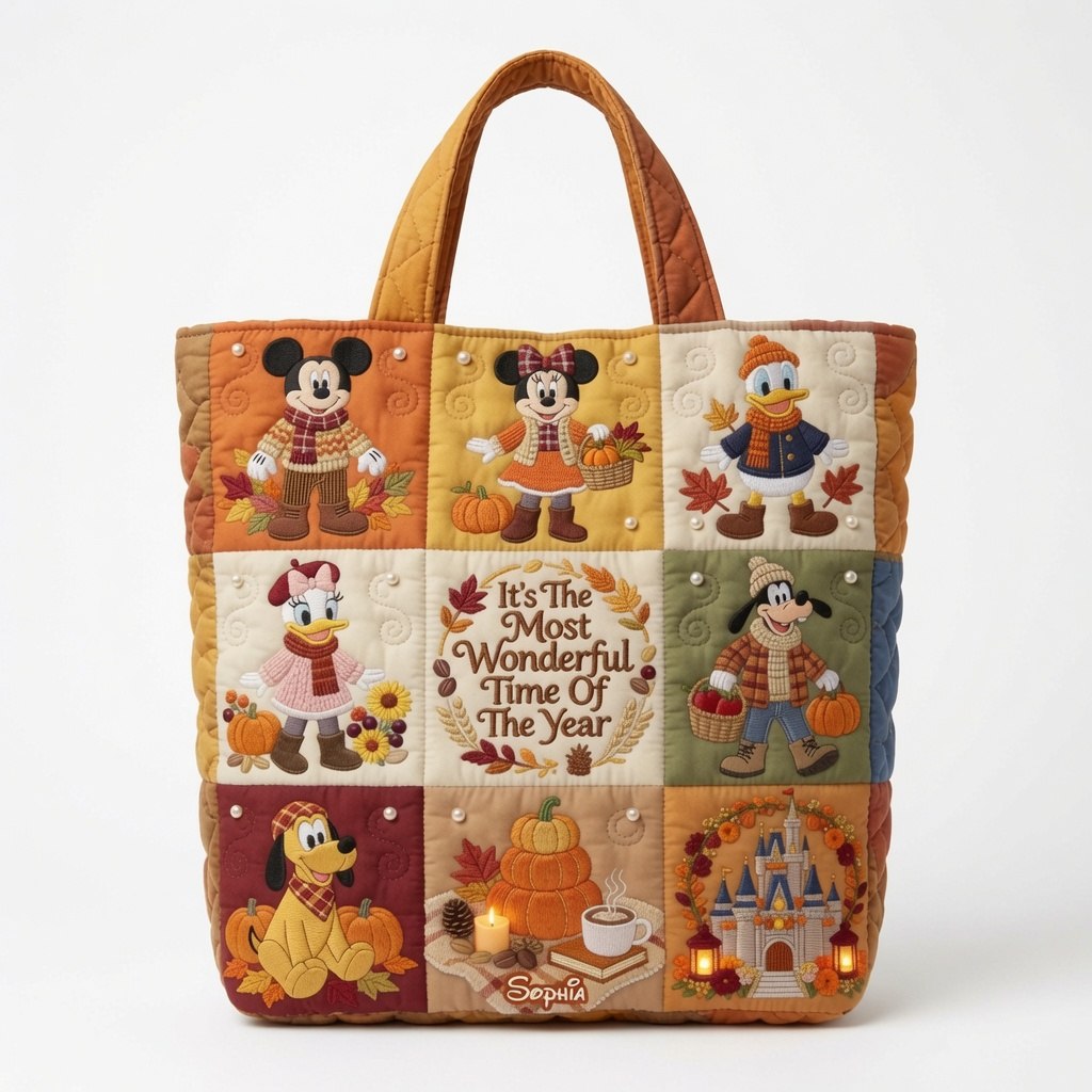 Personalized Quilted Tote Bag Festive Design for Movie Fans