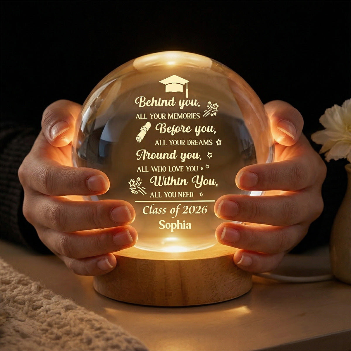 Personalized Crystal Globe Lamp Gift for Class of 2026 Graduate