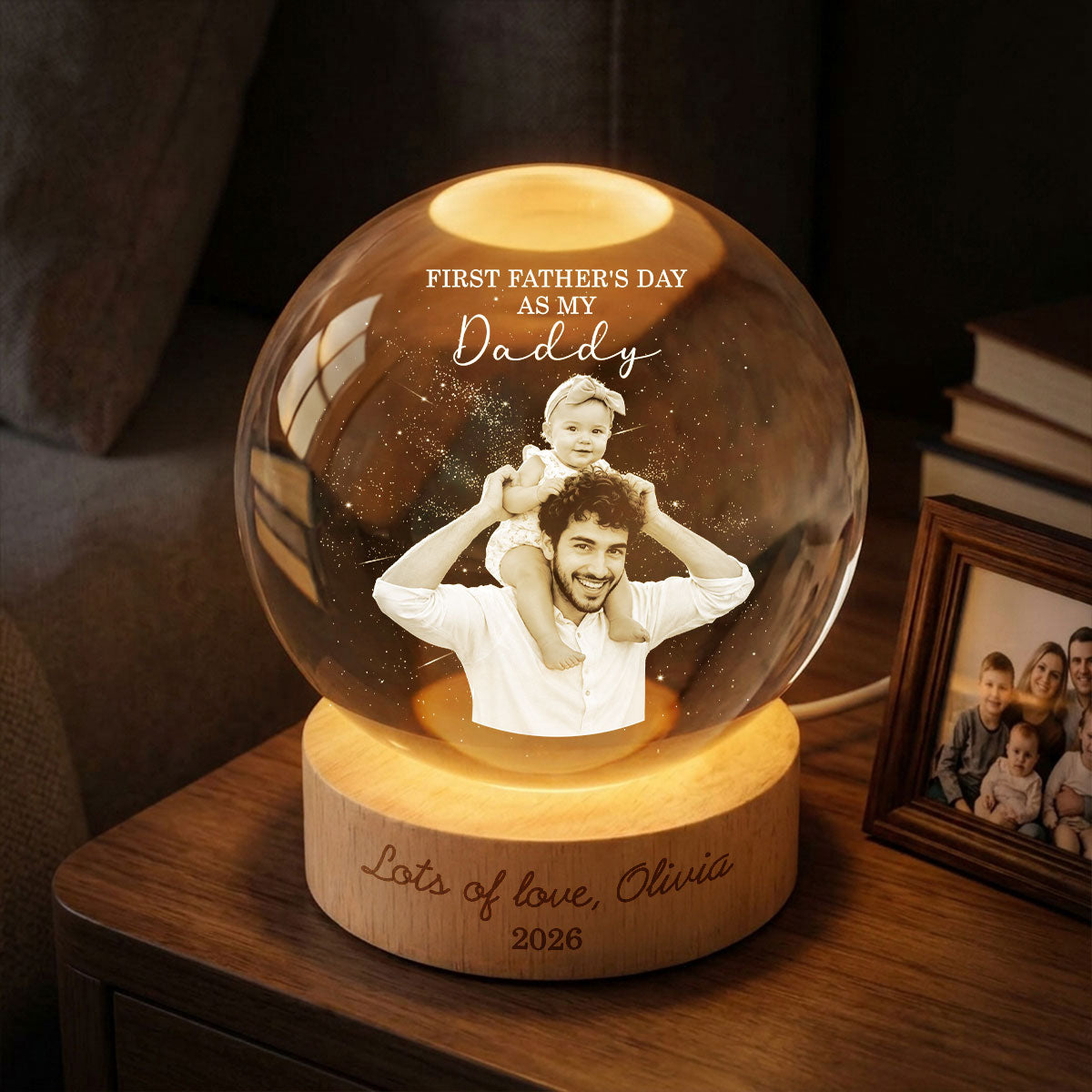 Personalized Crystal Globe Lamp First Father's Day Gift for Dad