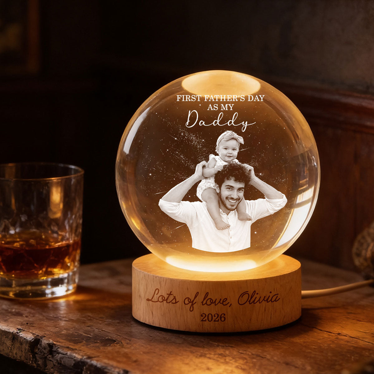 Personalized Crystal Globe Lamp First Father's Day Gift for Dad
