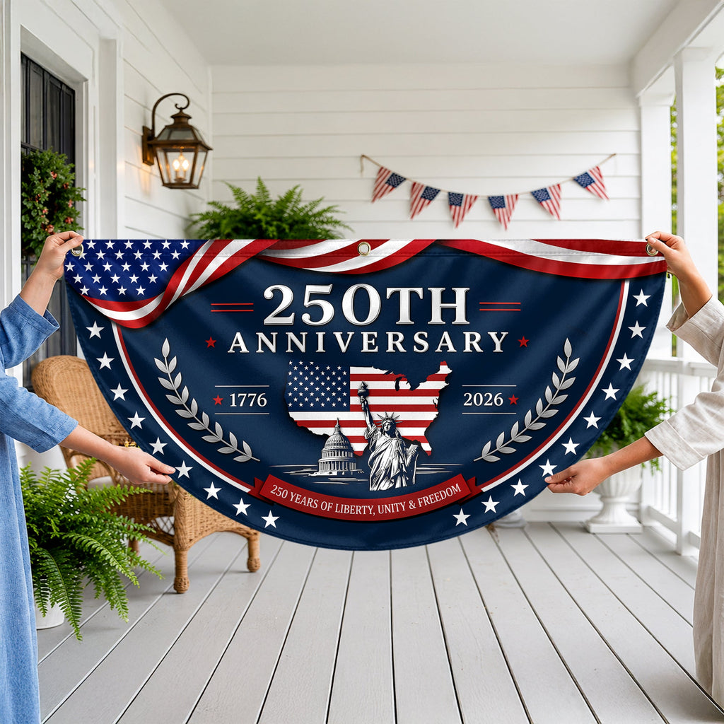 Personalized Family Name Flag 250 Years of Liberty Gift HN590 - Non-Pleated Fan Flag GradoCreations