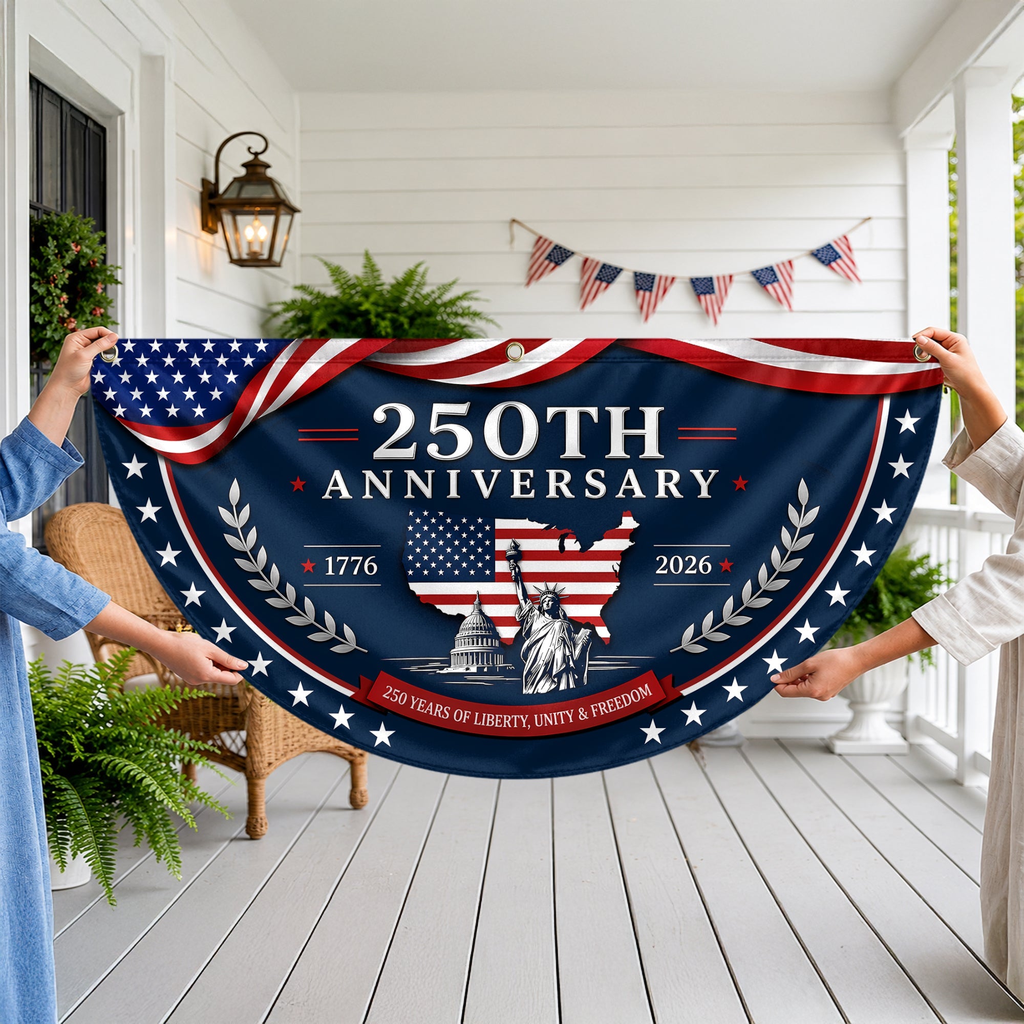 Personalized Family Name Flag 250 Years of Liberty Gift HN590 - Non-Pleated Fan Flag GradoCreations