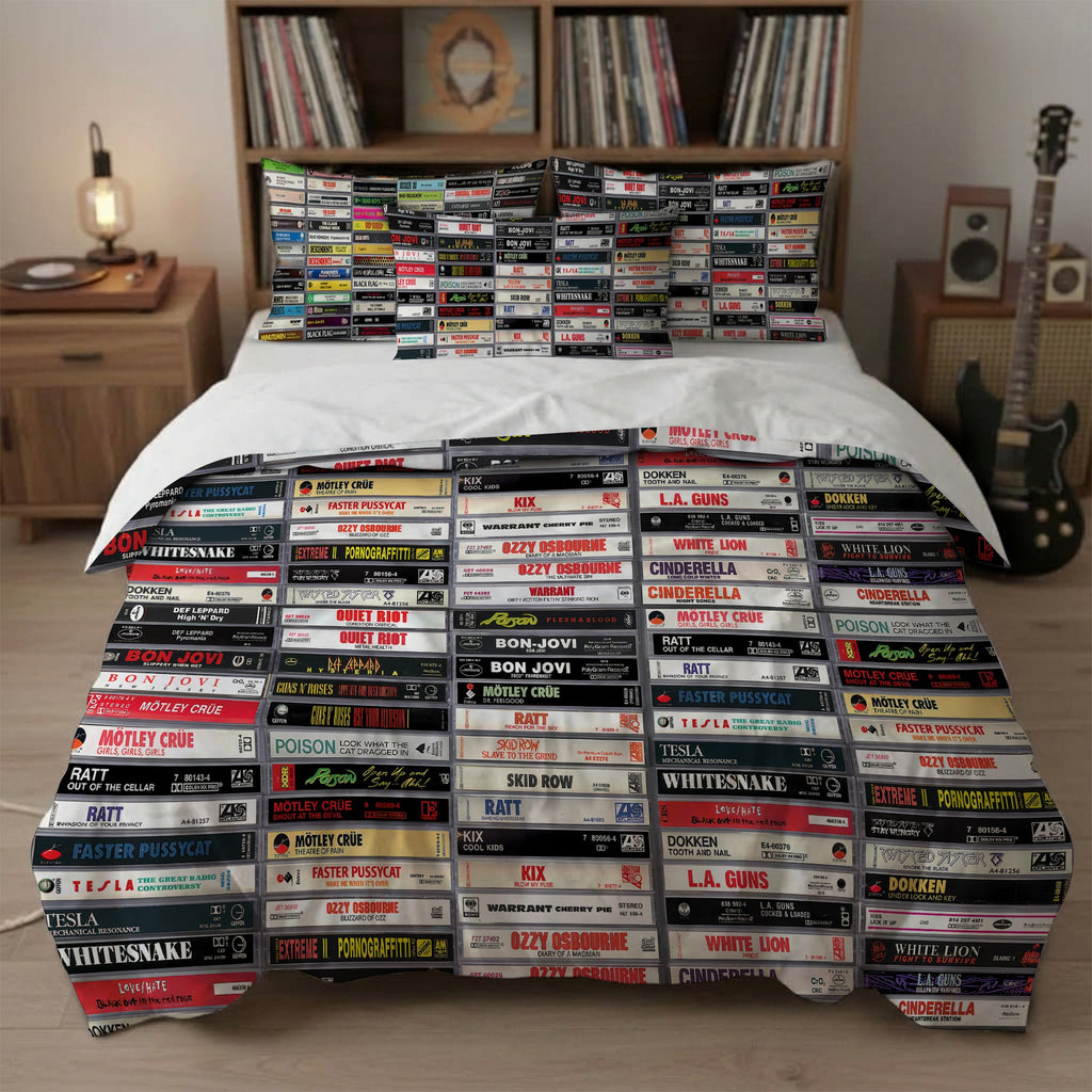 Rock Metal Cassette Bedding Set for Music Lovers | Unique Gift GradoCreations