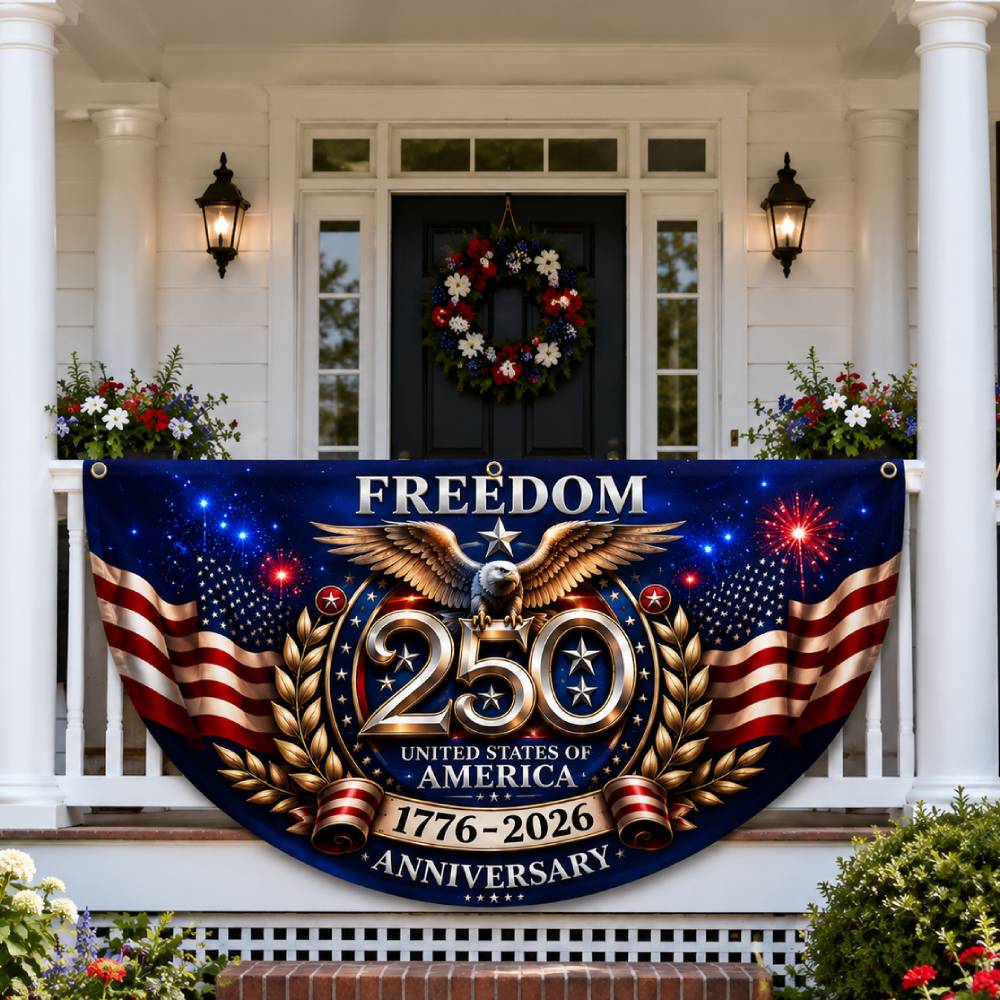 Personalized Non-Pleated Fan Flag Custom Family Name 250th Anniversary Gift HN590 - Non-Pleated Fan Flag GradoCreations