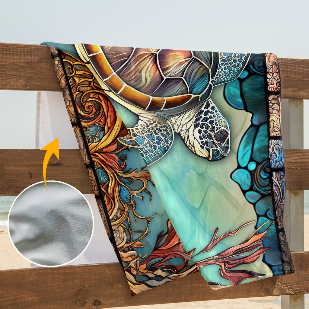 Personalized Stained Glass Turtle Beach Towel for Travelers