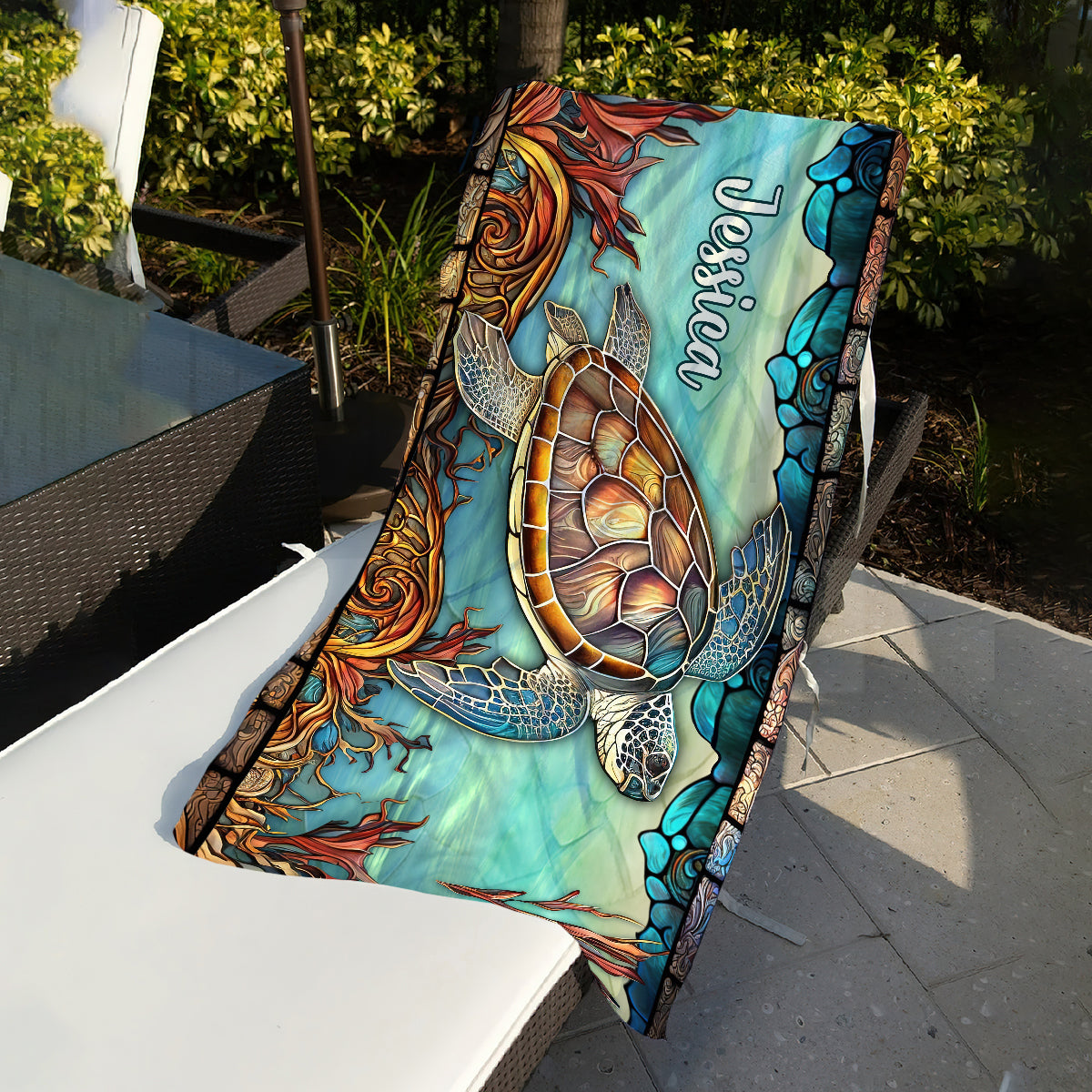 Personalized Stained Glass Turtle Beach Towel for Travelers