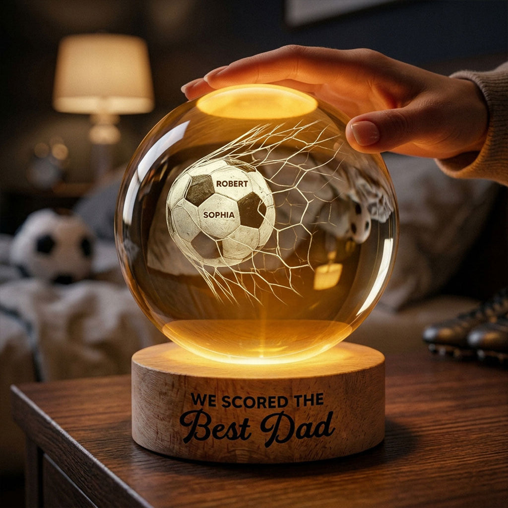 Personalized Soccer Dad Crystal Globe Lamp Gift - Father's Day