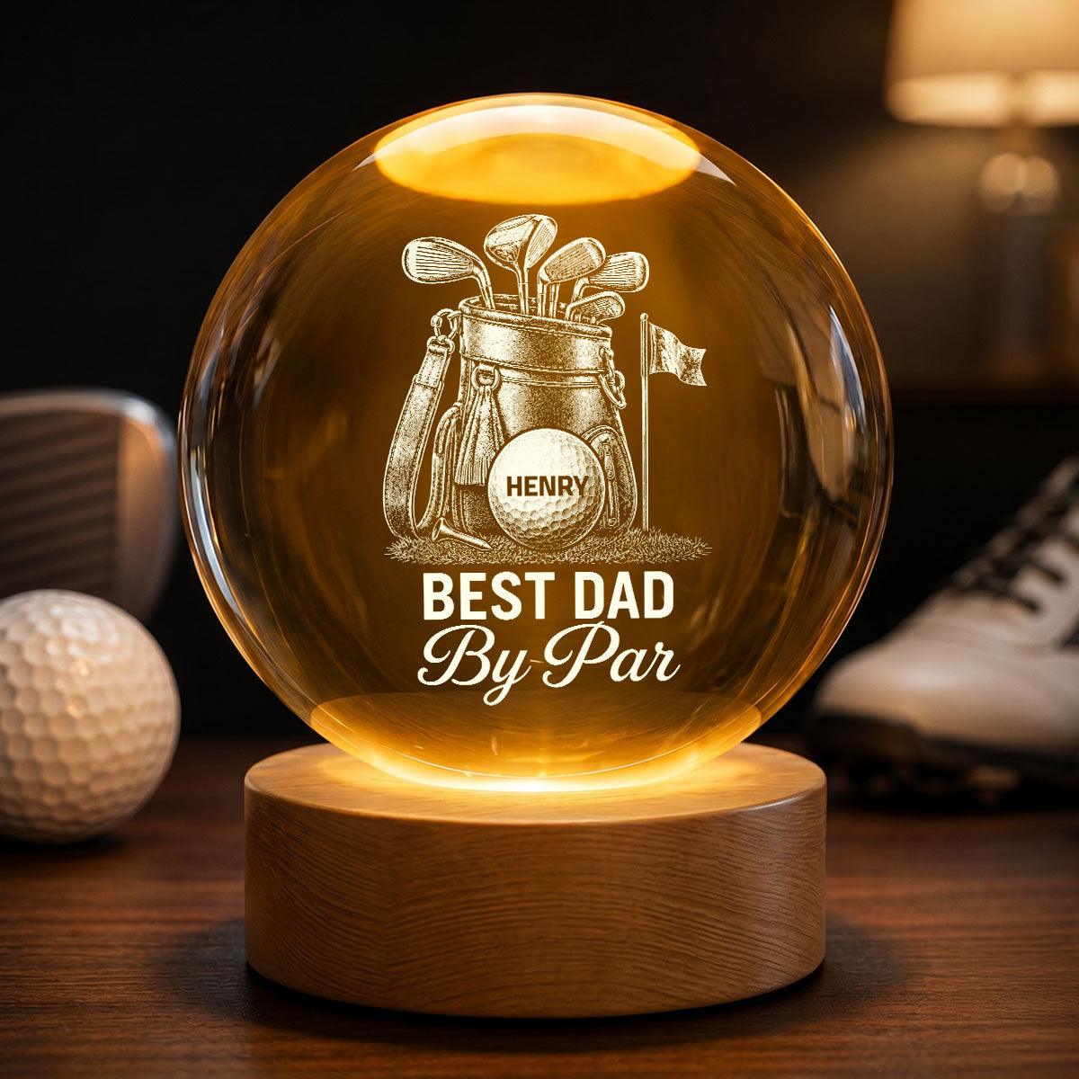 Personalized Golf Crystal Globe Lamp for Dad, Grandpa - Unique Gift Idea