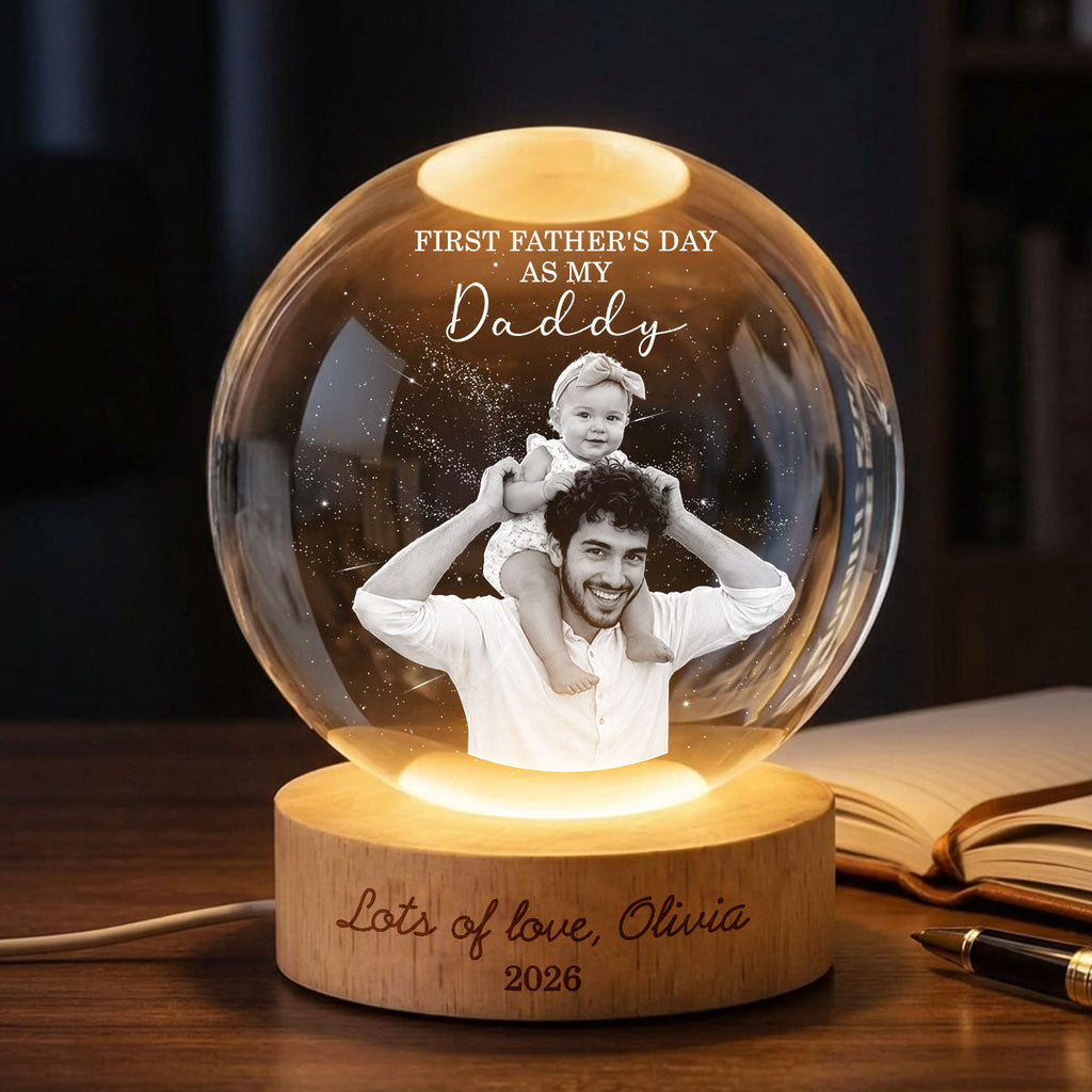 Personalized Crystal Globe Lamp First Father's Day Gift for Dad