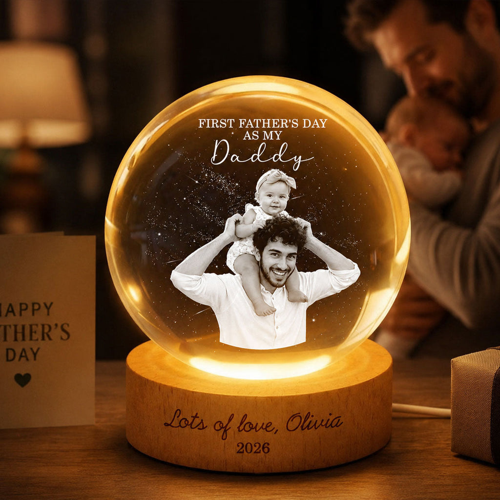Personalized Crystal Globe Lamp First Father's Day Gift for Dad