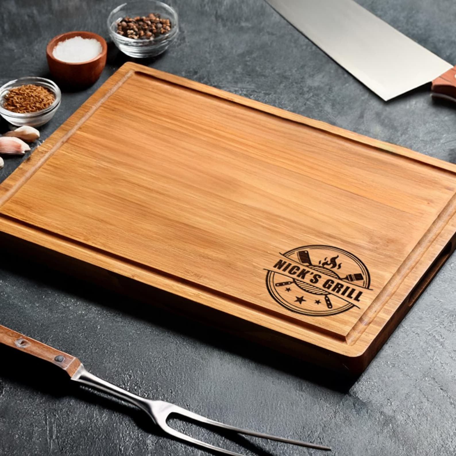 Personalized Engraved BBQ Cutting Board Custom Gift for Dad HN590 - Engraved Cutting Board Fix GradoCreations