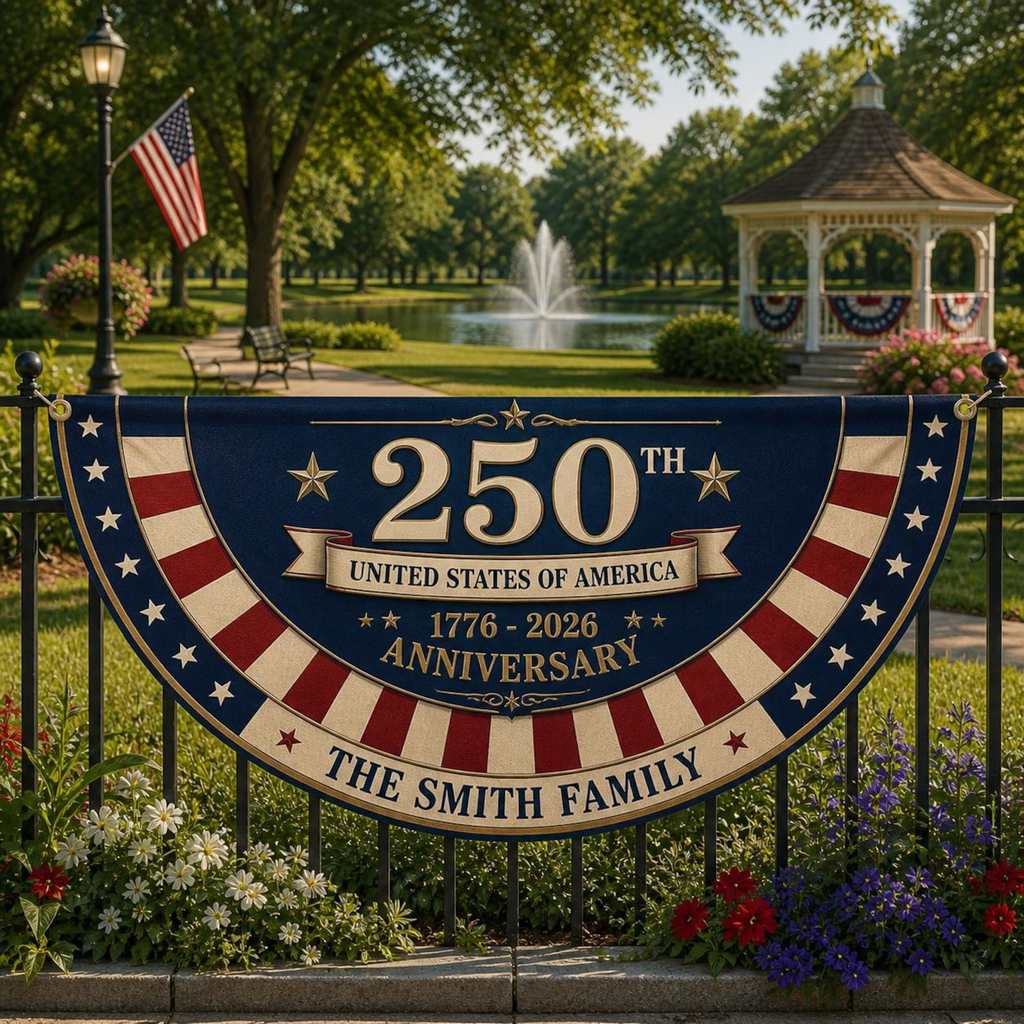 Personalized 250th Anniversary American Flag Custom Family Name Decor HN590 - Non-Pleated Fan Flag GradoCreations